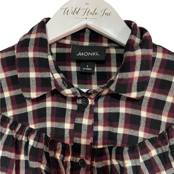 Monki Plaid Frill Ruffle Button-down Top Medium - Picture 7 of 10